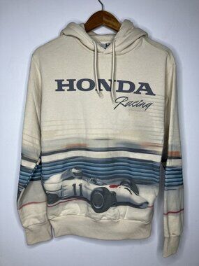 Honda Racing Formula 1 F1 Car Hoodie Men's XS Cream Beige Pullover Hooded